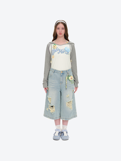 13DE MARZO Ripped Cropped Jeans Blue