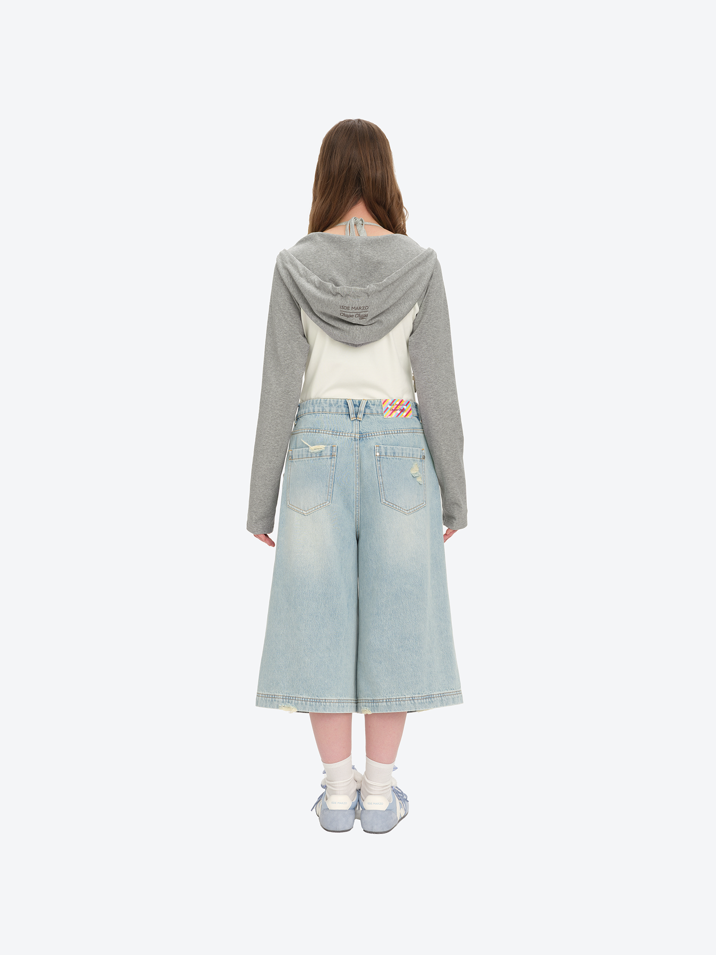 13DE MARZO Ripped Cropped Jeans Blue