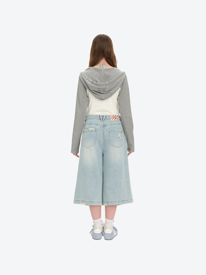 13DE MARZO Ripped Cropped Jeans Blue