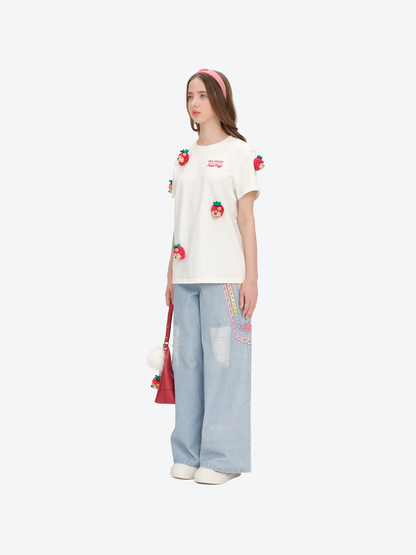 13DE MARZO x Chupa Chups Bear Print with Rhinestone T-shirt White