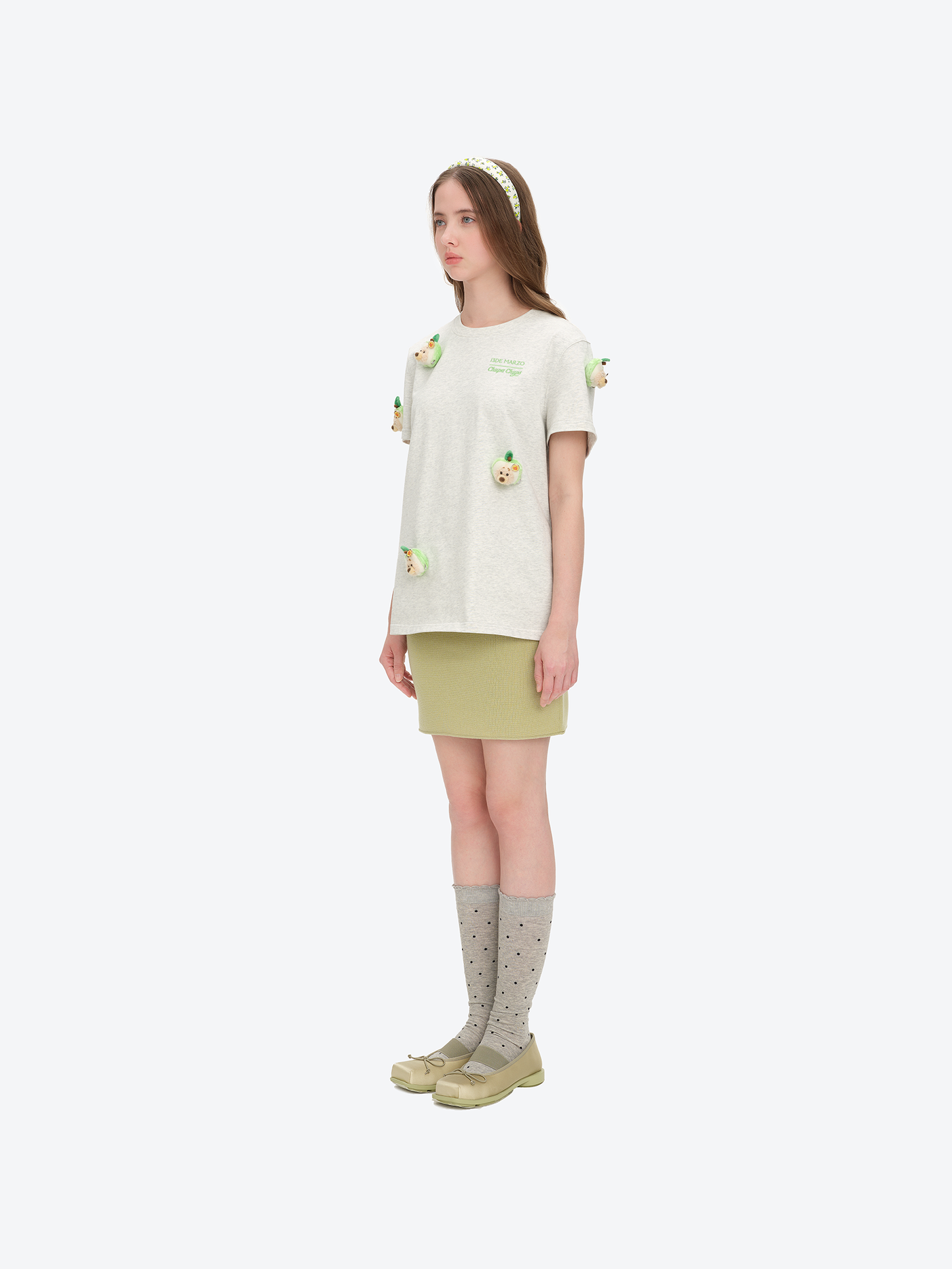13DE MARZO x Chupa Chups Bear Print with Rhinestone T-shirt Grey