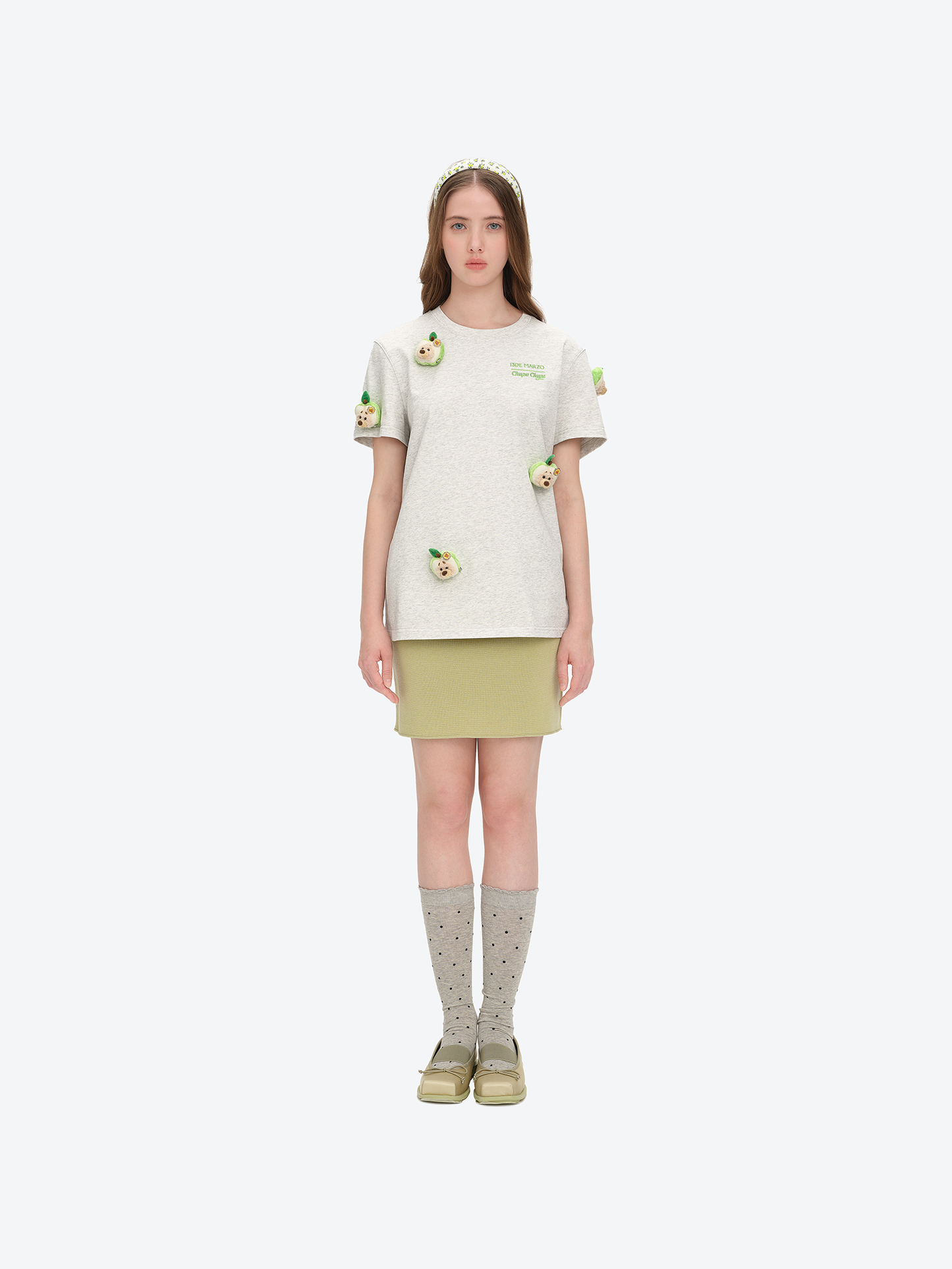 13DE MARZO x Chupa Chups Bear Print with Rhinestone T-shirt Grey