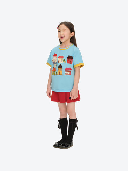 13DE MARZO BabyBear Town Illustration T-shirt Blue