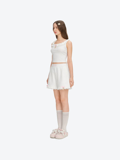 13DE MARZO Lace Trim Crop Sweatpants White
