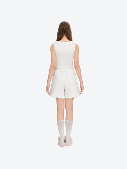 13DE MARZO Lace Trim Crop Sweatpants White