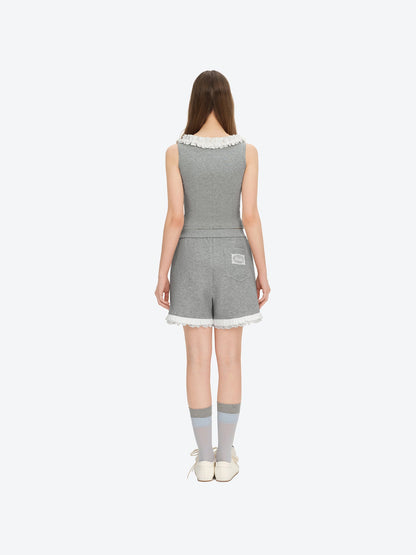 13DE MARZO Lace Trim Crop Sweatpants Grey