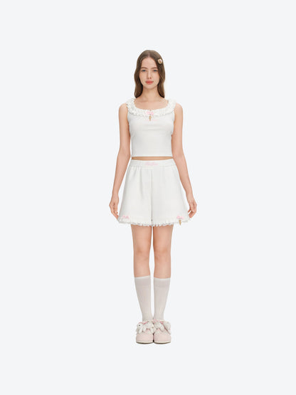 13DE MARZO Lace Trim Crop Sweatpants White