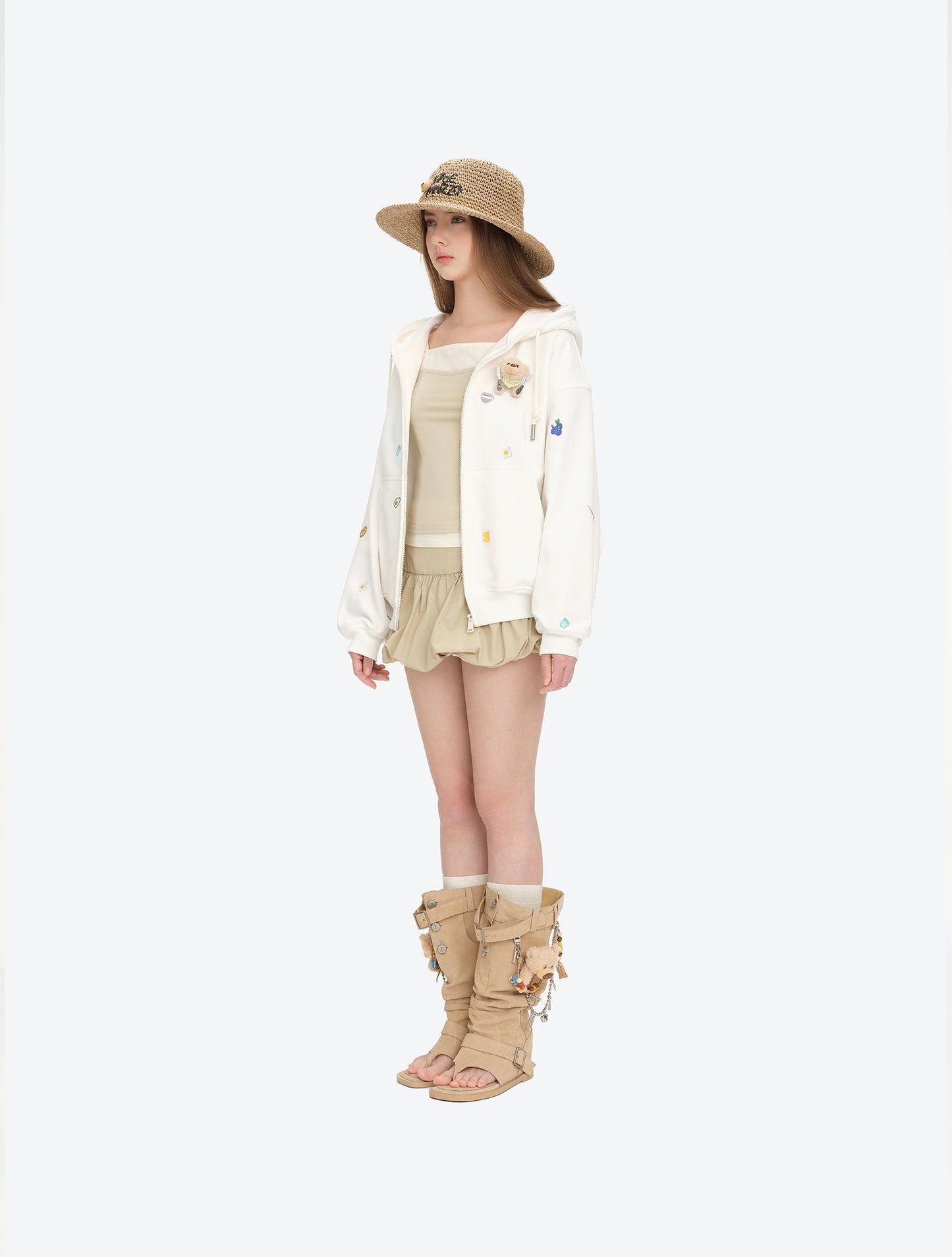 13DE MARZO Woven Straw Hat Khaki