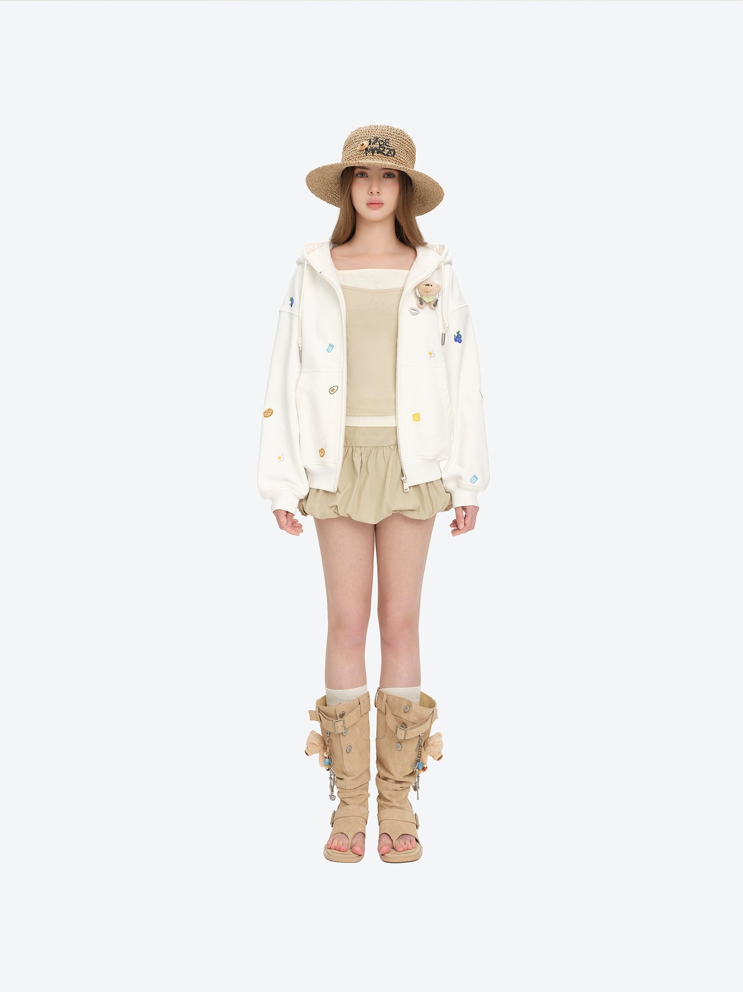 13DE MARZO Woven Straw Hat Khaki