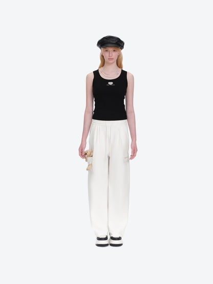 13DE MARZO Pocket Bear Wide-leg Sweatpants White
