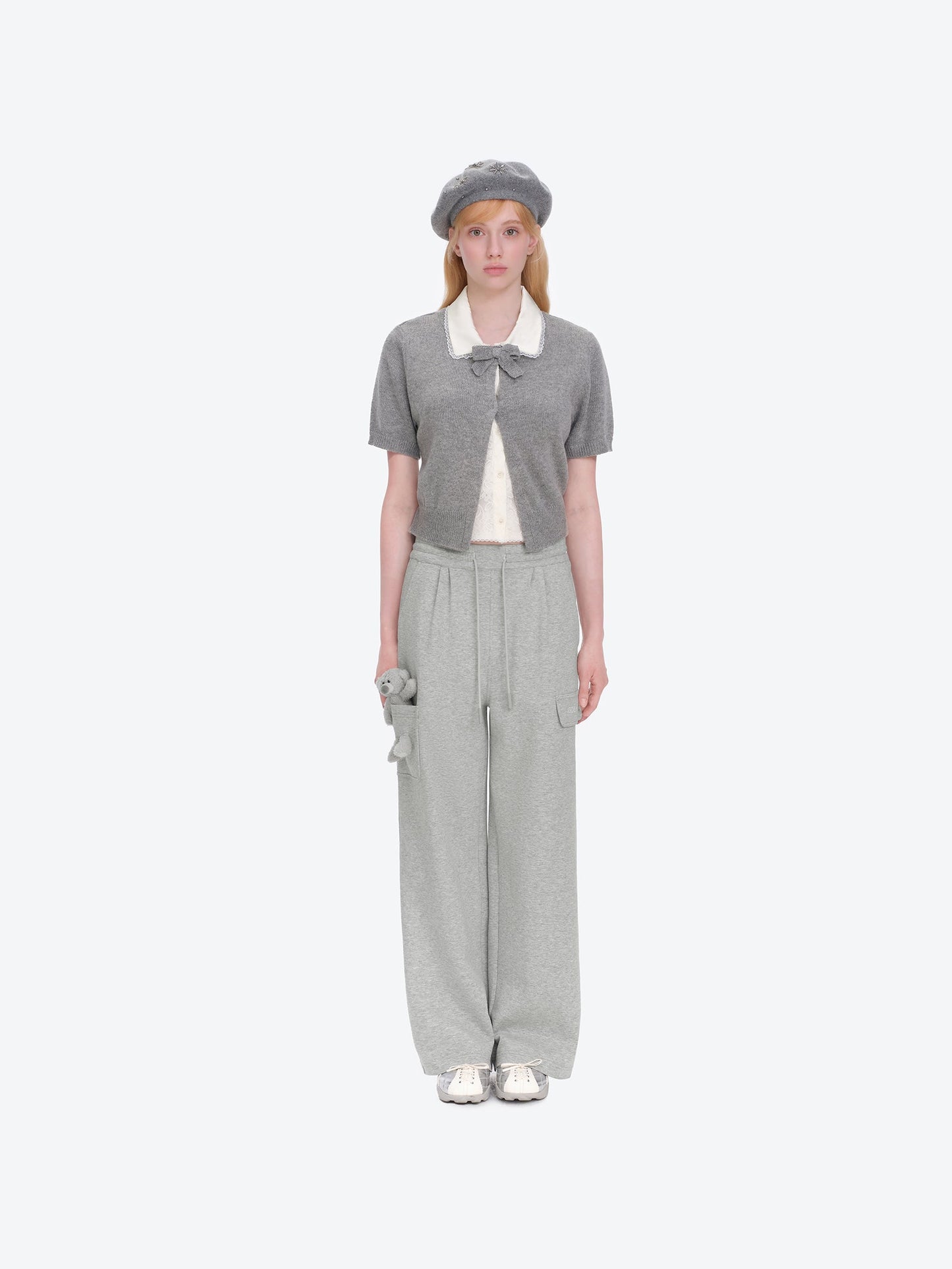 13DE MARZO Pocket Bear Wide-leg Sweatpants Grey