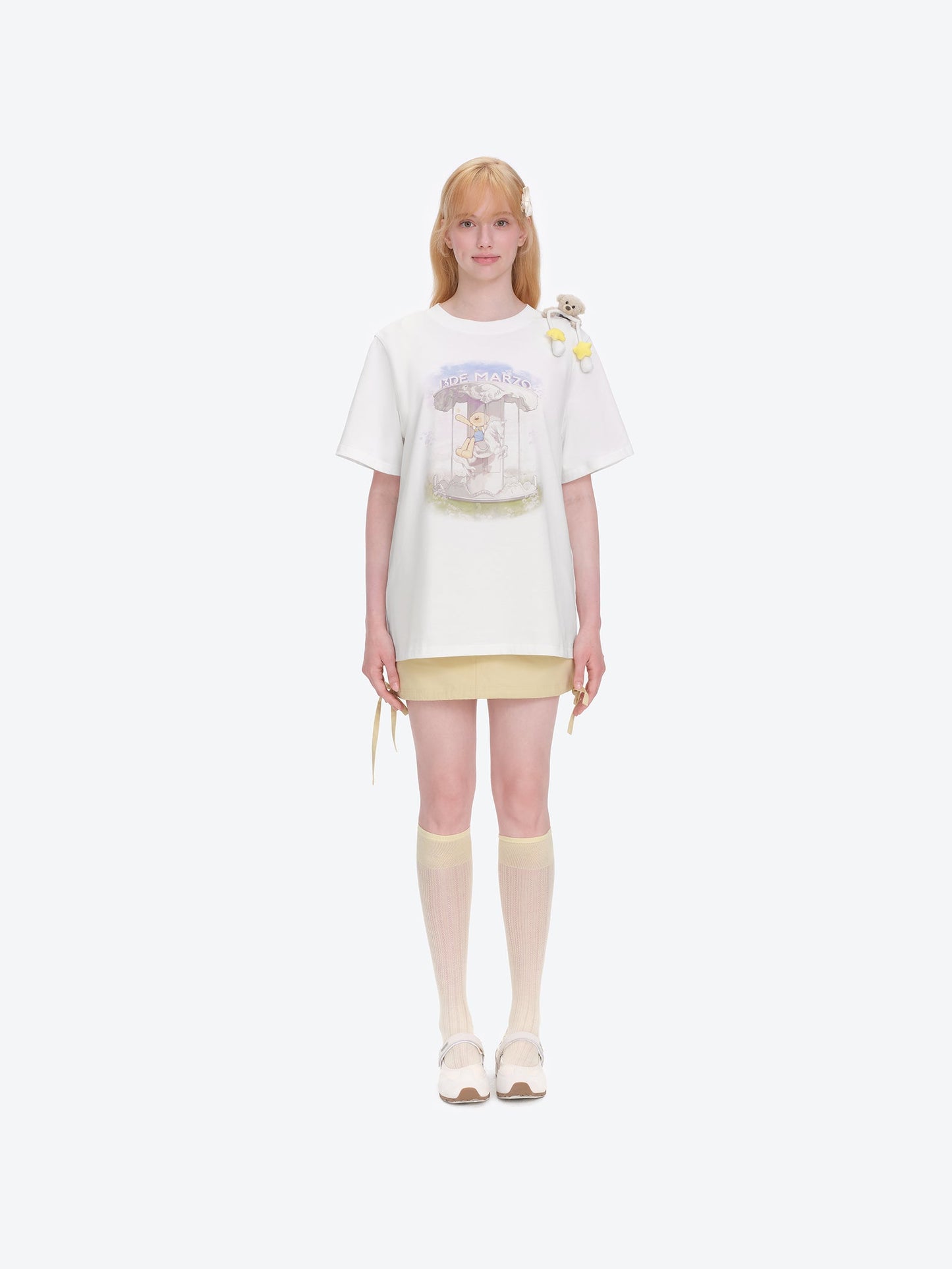 13DE MARZO Carousel Bear Printed T-shirt White