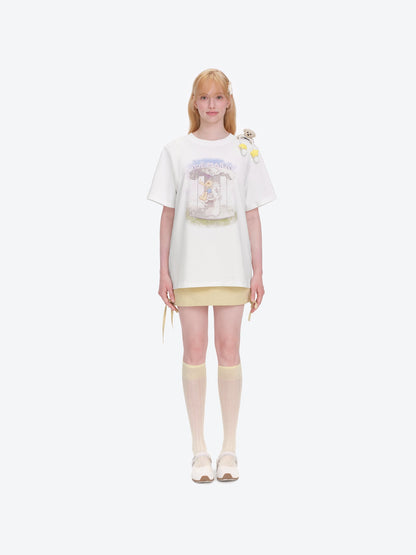 13DE MARZO Carousel Bear Printed T-shirt White