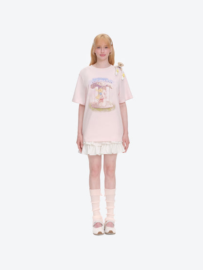 13DE MARZO Carousel Bear Printed T-shirt Pink