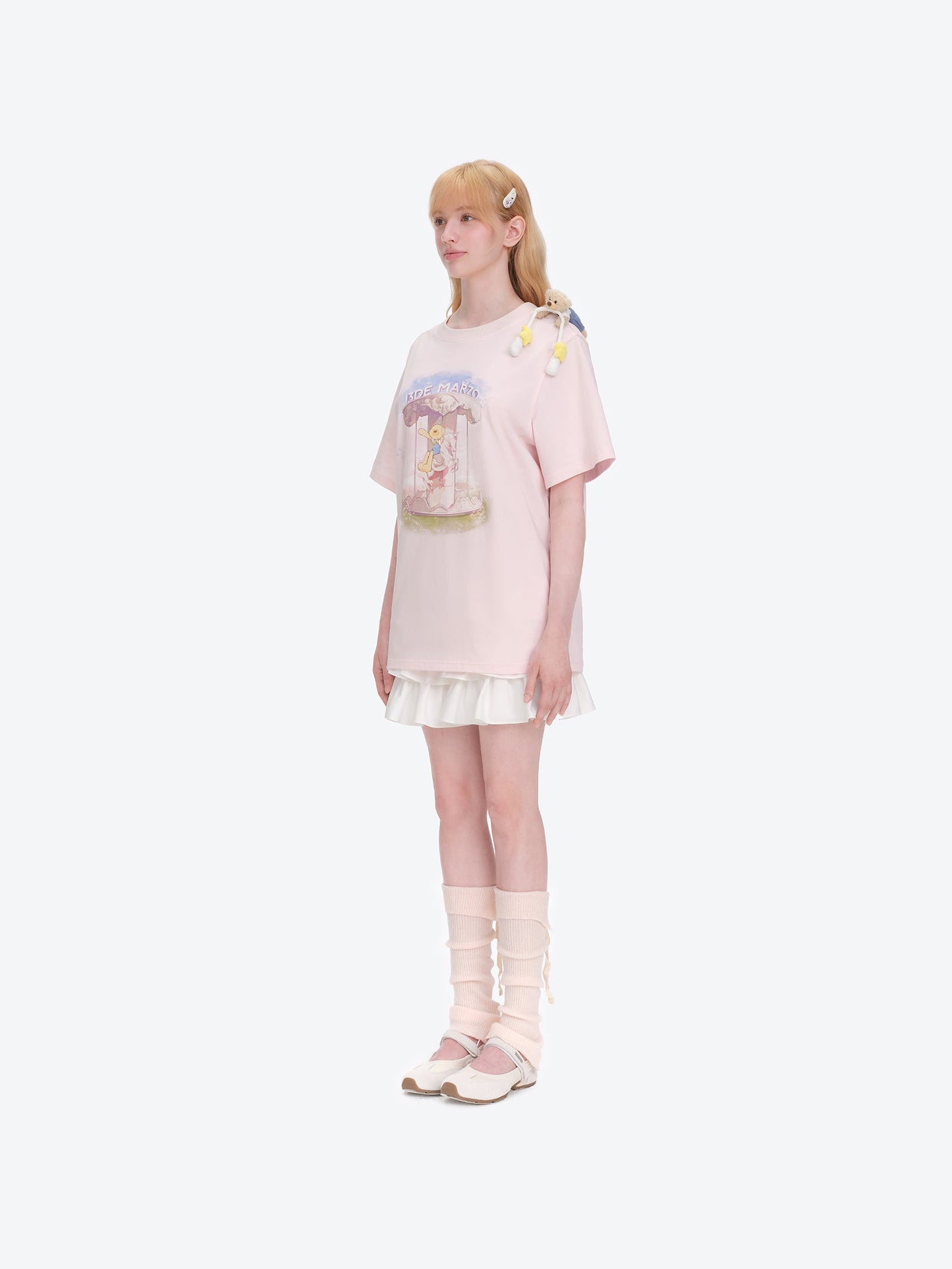 13DE MARZO Carousel Bear Printed T-shirt Pink