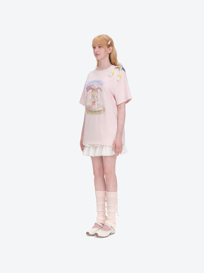 13DE MARZO Carousel Bear Printed T-shirt Pink