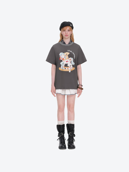 13DE MARZO Rocking Horse Print T-shirt Dark Grey
