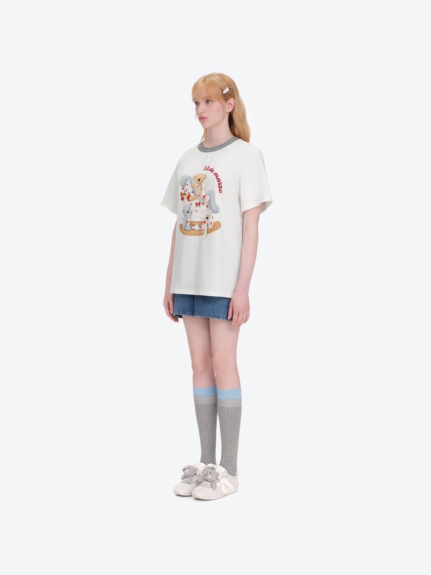 13DE MARZO Rocking Horse Print T-shirt White