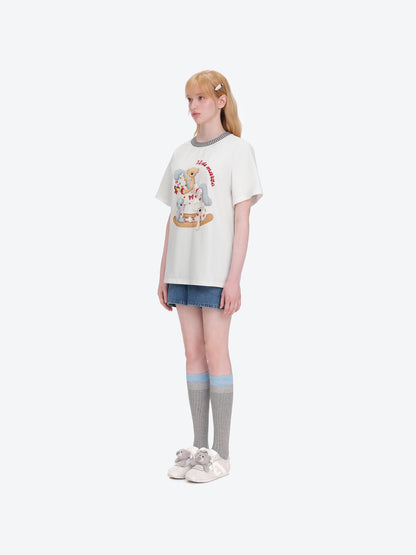 13DE MARZO Rocking Horse Print T-shirt White