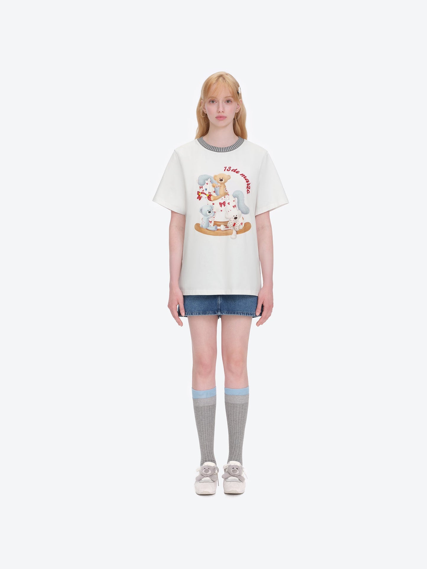 13DE MARZO Rocking Horse Print T-shirt White