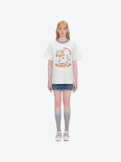 13DE MARZO Rocking Horse Print T-shirt White