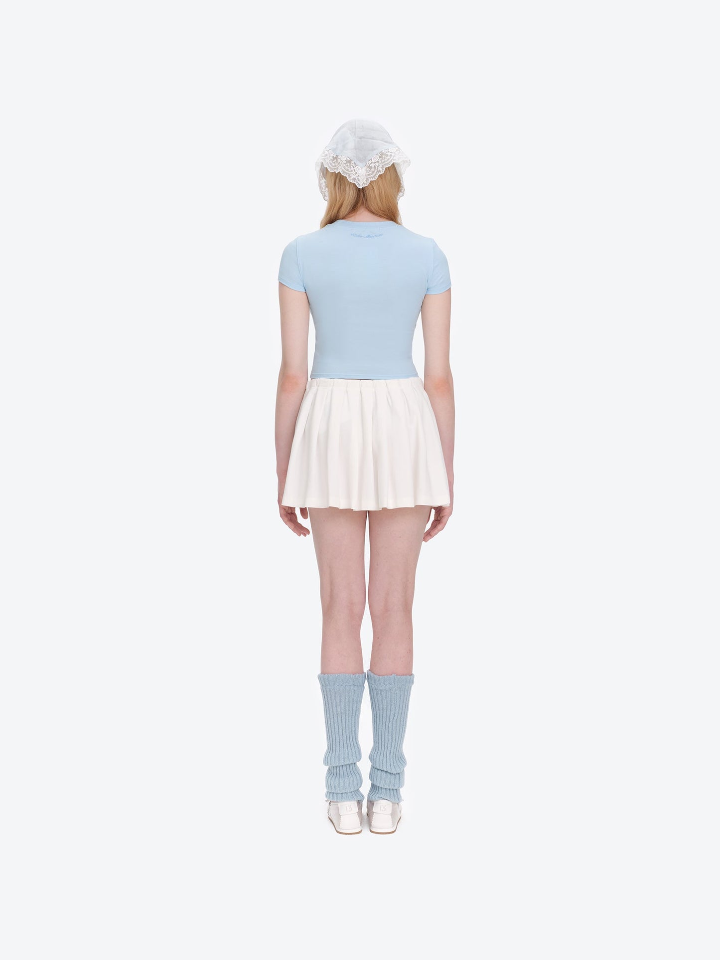 13DE MARZO Floral Illustration Tight Tee Blue