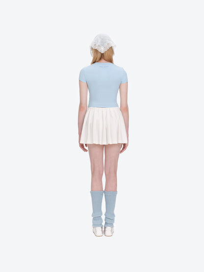 13DE MARZO Floral Illustration Tight Tee Blue