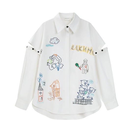 Charlie Luciano Playful Print Detachable-Sleeve Shirt White