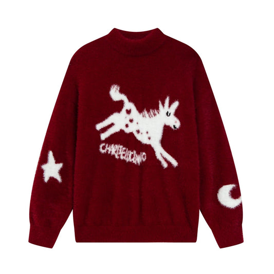 Charlie Luciano Jumping Pony Jacquard Sweater Red