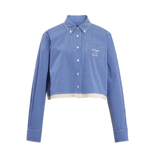 Concise-White Striped Embroidered Pocket Long Sleeve Shirt