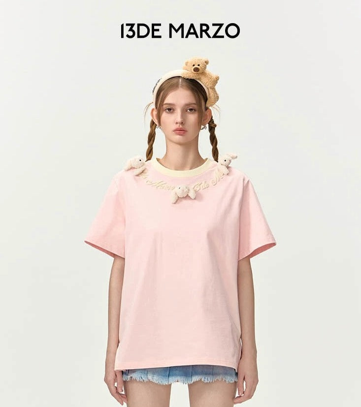 13DE MARZO Doozoo Logo Round Neck T-Shirt Pink