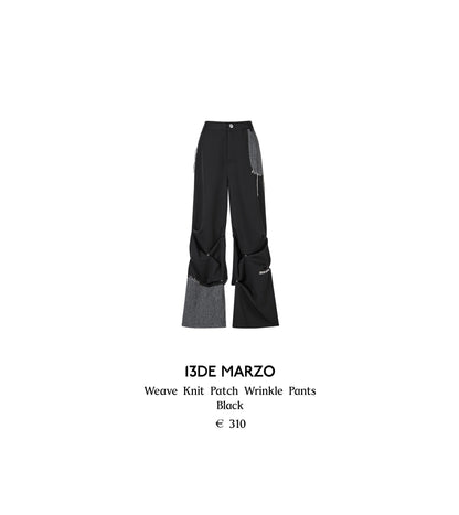 13DE MARZO Weave Knit Patch Wrinkle Pants Black