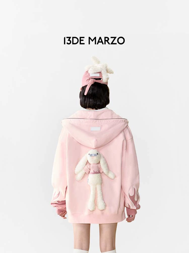 13DE MARZO Flame Zip Hoodie Veiled Pink