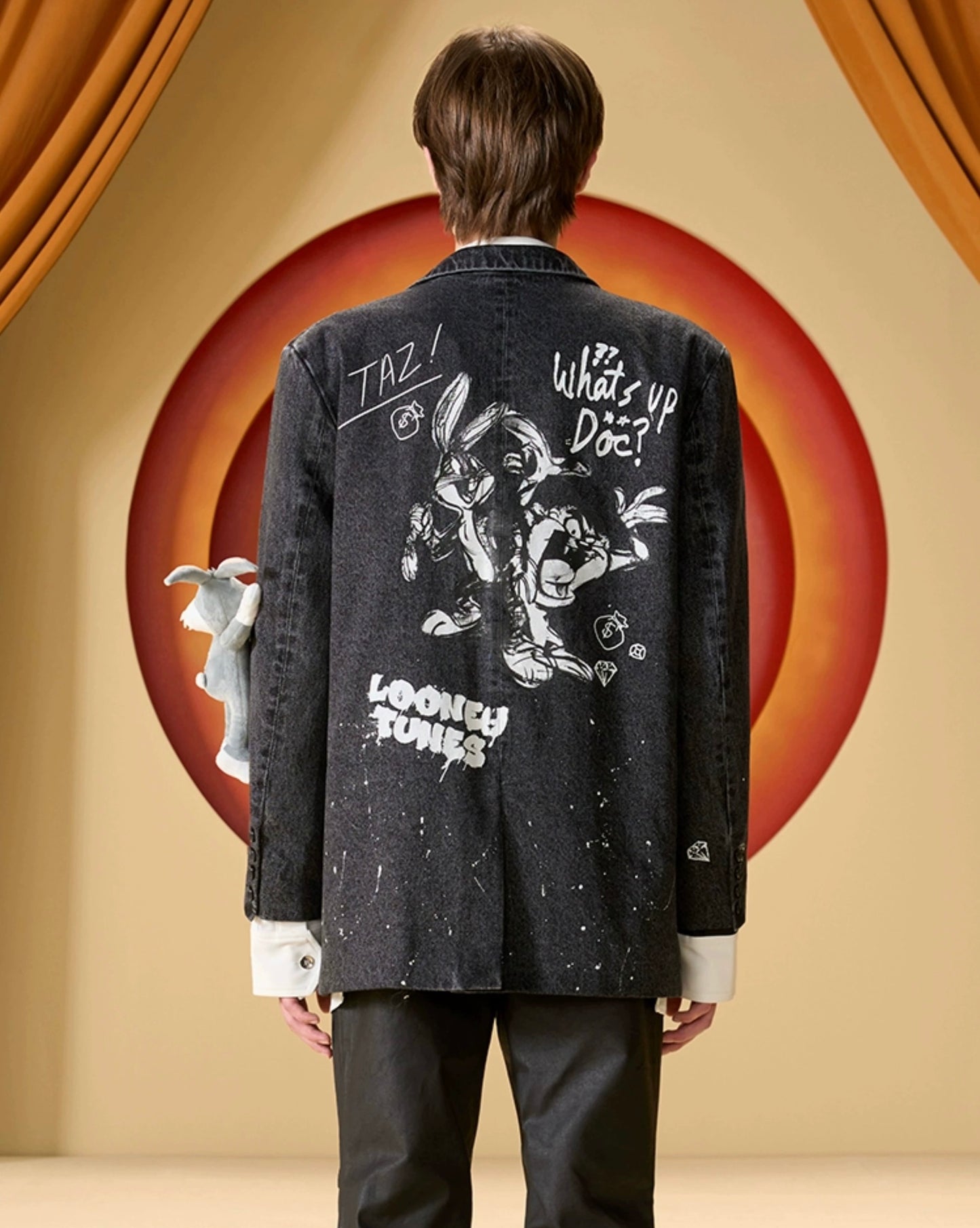 13DE MARZO x LOONEY TUNES Bugs Bunny Splash Denim Suit Washed Black