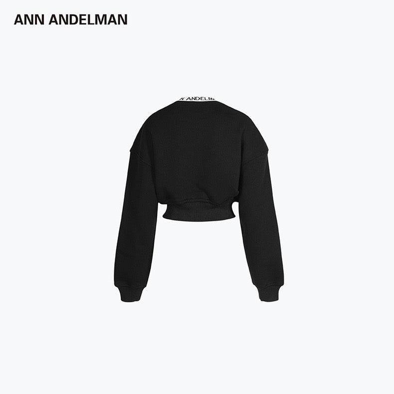 Ann Andelman Collar Logo Short Sweater Black