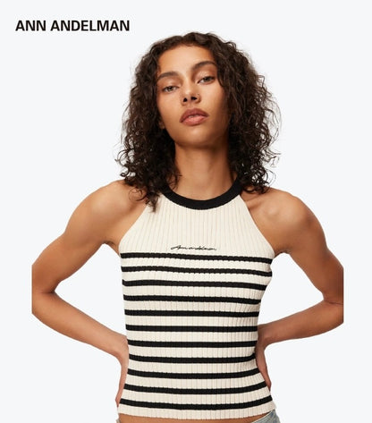 Ann Andelman Halter Neck Striped Knit Vest Top