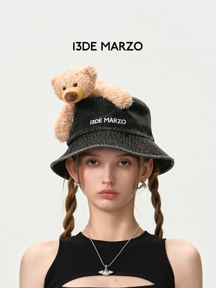 13DE MARZO Doozoo Washed Denim Bucket Hat Black