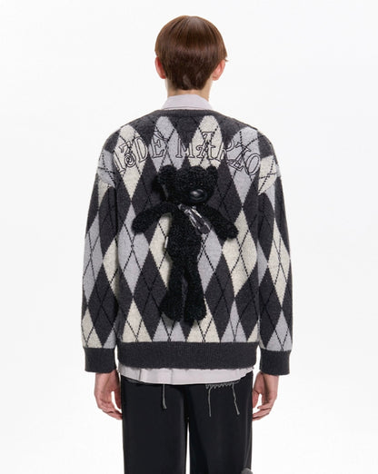 13DE MARZO Vintage Diamond Pattern Cardigan Blackened Pearl