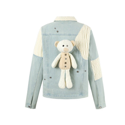 13DE MARZO Weave Knit Blend Denim Jacket Sea Angel