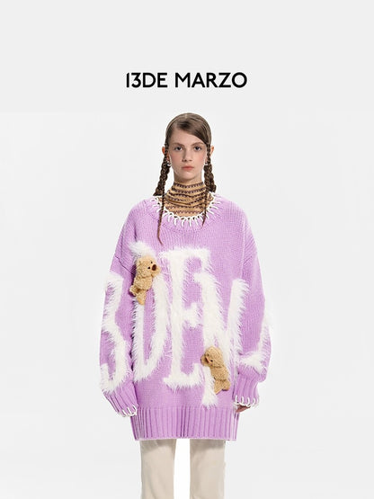 13DE MARZO Doozoo Mohair Logo Sweater Sheer Lilac