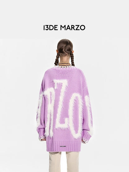 13DE MARZO Doozoo Mohair Logo Sweater Sheer Lilac