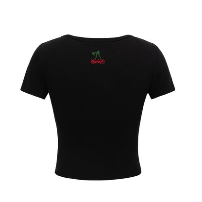 13DE MARZO Bear Cherry Bowknot Tee Black