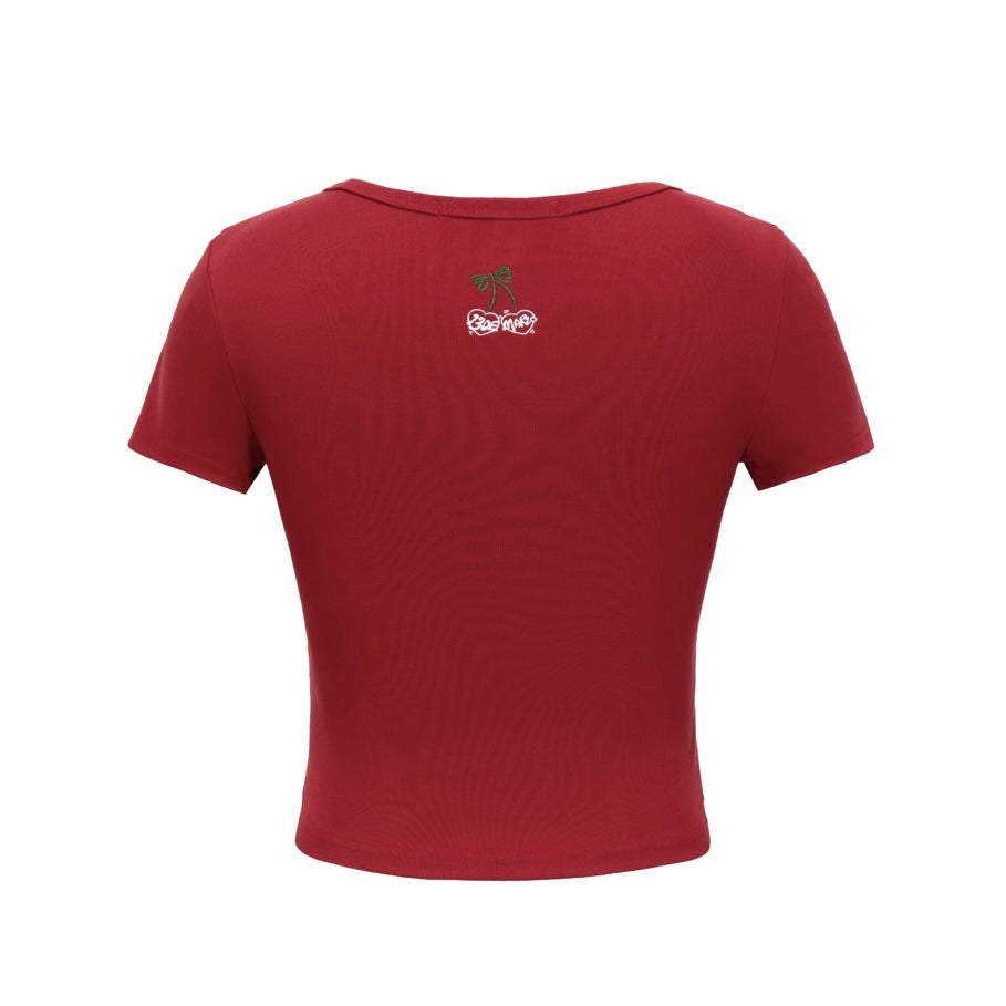 13DE MARZO Bear Cherry Bowknot Tee Red