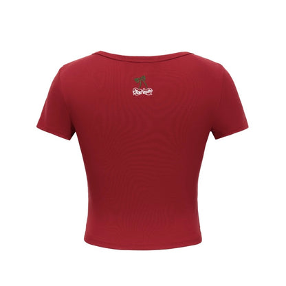13DE MARZO Bear Cherry Bowknot Tee Red