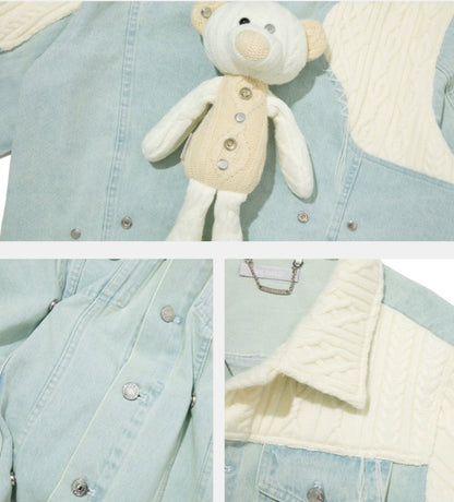 13DE MARZO Weave Knit Blend Denim Jacket Sea Angel