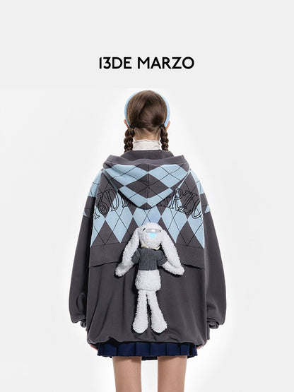 13DE MARZO Retro Pattern Knit Hoodie Summer Song