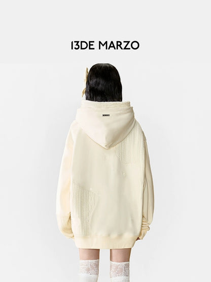 13DE MARZO Bear Knit Suture Layered Hoodie Frozen Dew