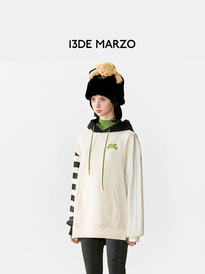 13DE MARZO Green Back Knit Hoodie Online Lime