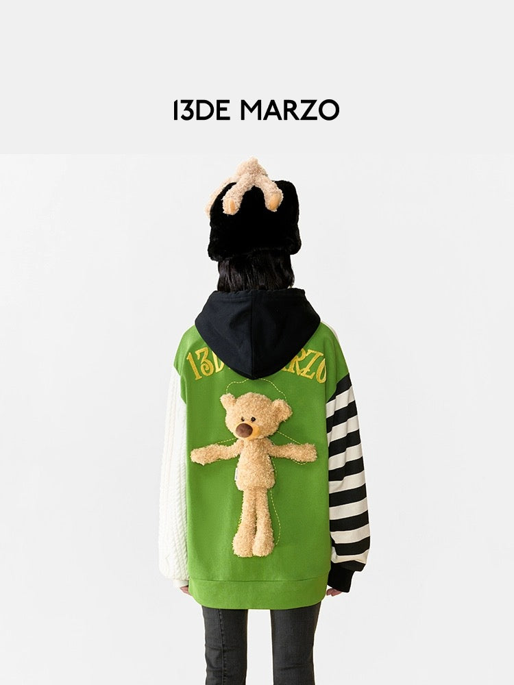 13DE MARZO Green Back Knit Hoodie Online Lime