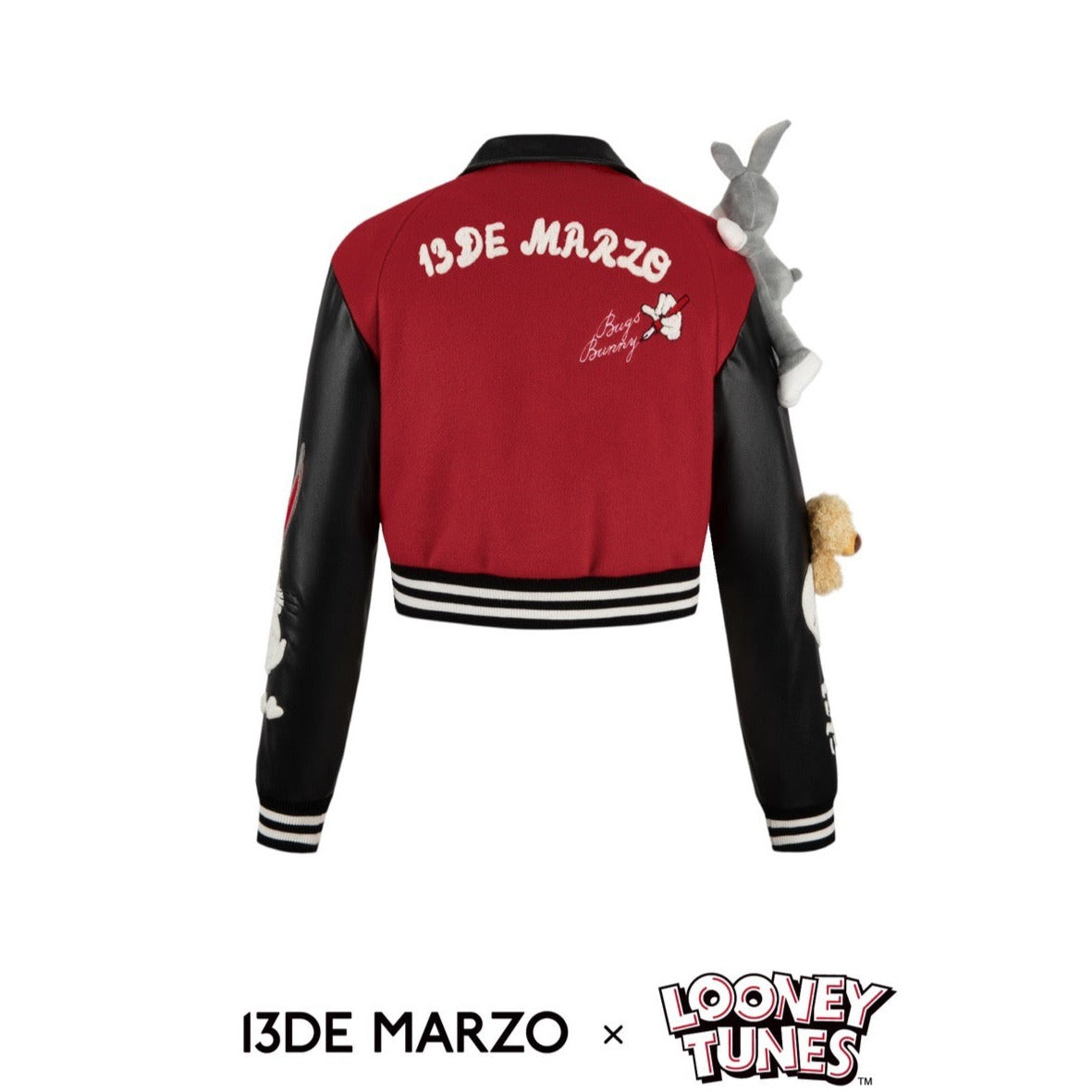 13DE MARZO x LOONEY TUNES Bugs Bunny Short Baseball Jacket Molten Lave